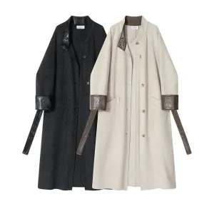 Leather Accents Wool Coats