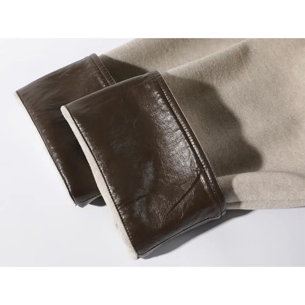 Leather Accents Wool Coats