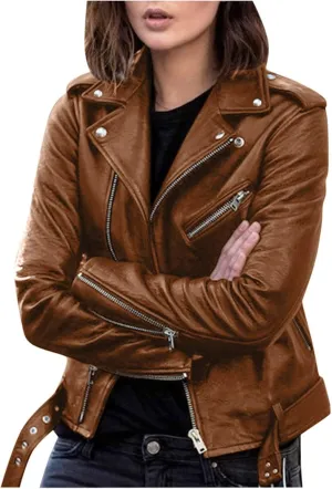 Leather Jacket Women Faux Suede Leather Jacket Zip Up Motorcycle Jacket Open Front Coat Cropped Jacket Vintage Coat