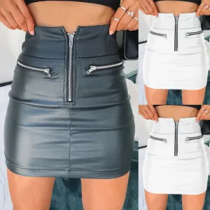 Leather-Like Zipper Skirt