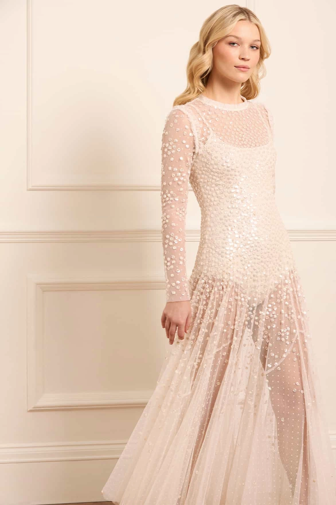 Leila Dot Sheer Ankle Gown