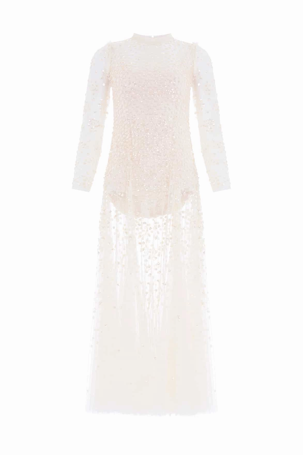 Leila Dot Sheer Ankle Gown