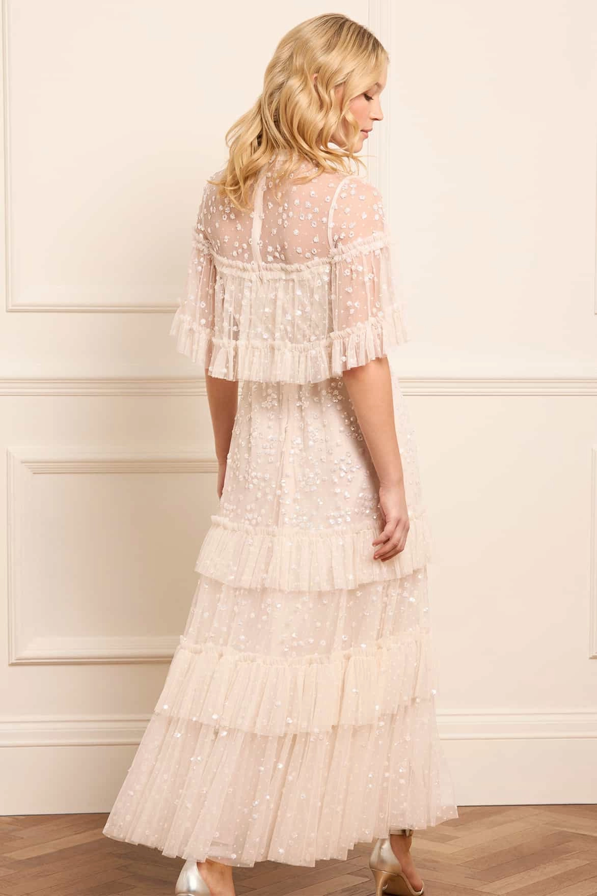 Leila Dot Tiered Cape Ankle Gown