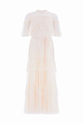 Leila Dot Tiered Cape Ankle Gown Leila Dot Tiered Cape Ankle Gown