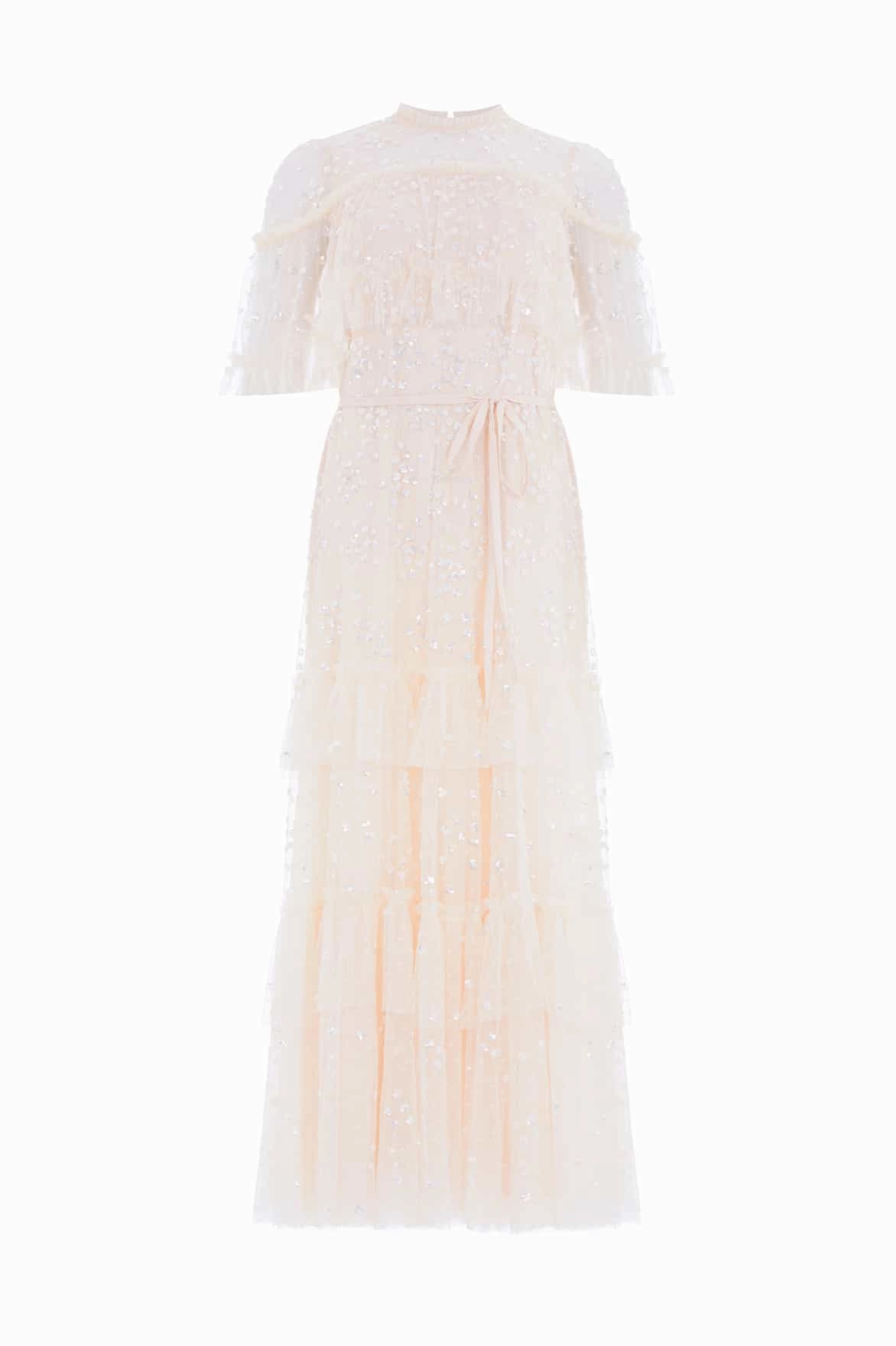 Leila Dot Tiered Cape Ankle Gown