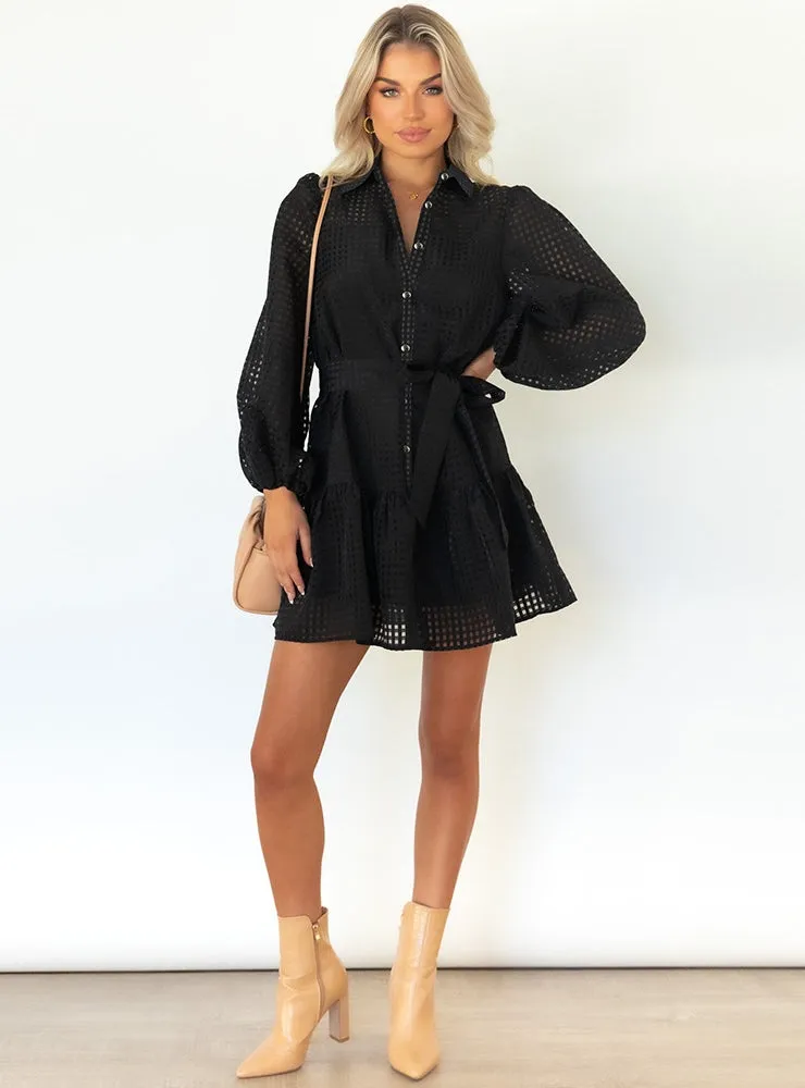 Leisure Lantern Sleeve Plaid See-through Dress