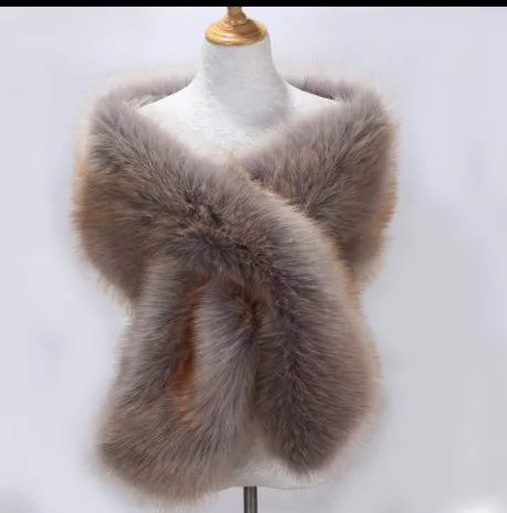 Lengthened Faux Fox Fur Bridal Evening Dress