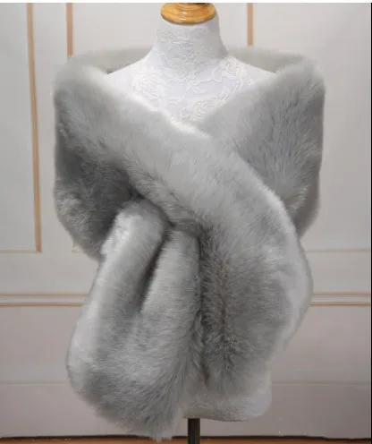 Lengthened Faux Fox Fur Bridal Evening Dress