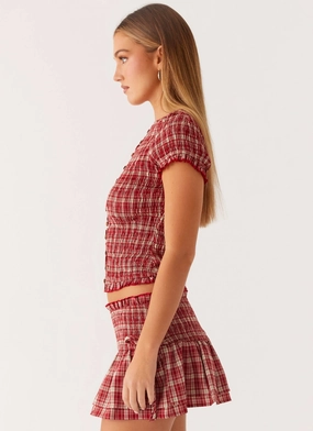 Lenore Button Top - Ruby Check Lenore Button Top - Ruby Check