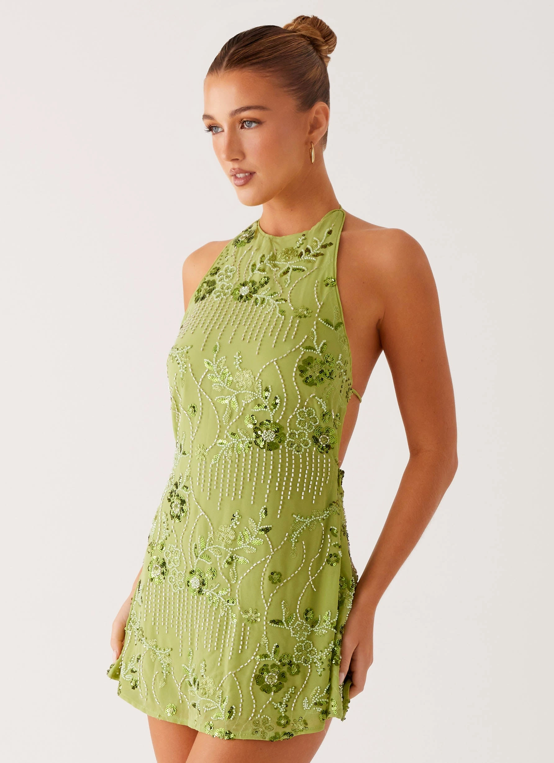Leo Beaded Mini Dress - Green