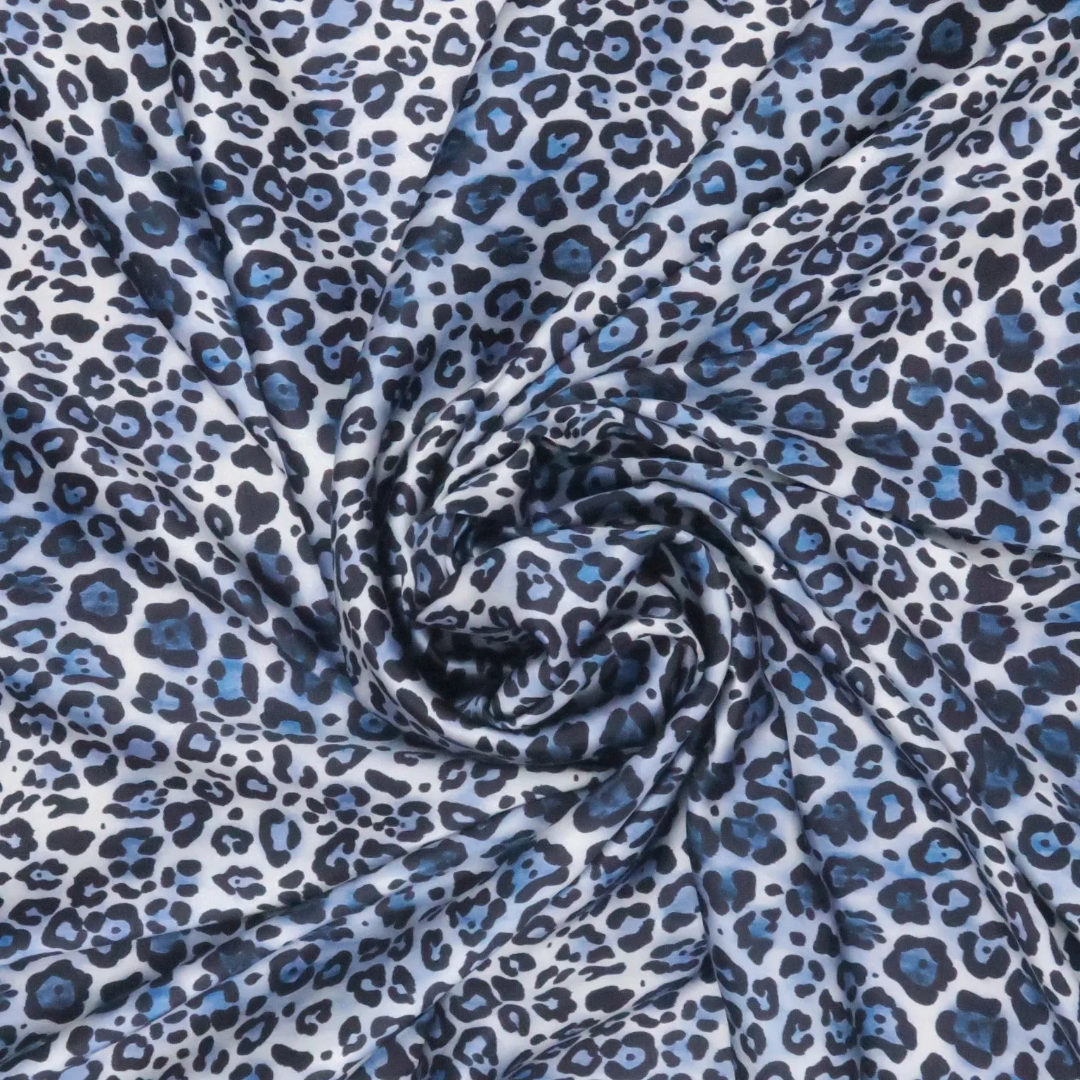Leopard Navy Print Stretch Printed Satin Silk Fabric