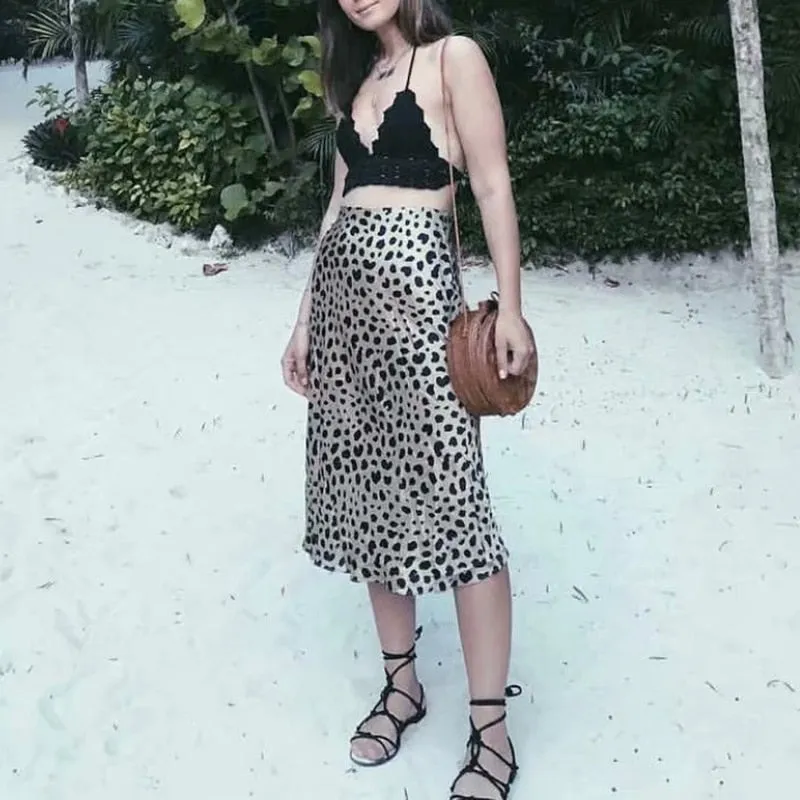 Leopard/Floral Print Satin Midi Skirts