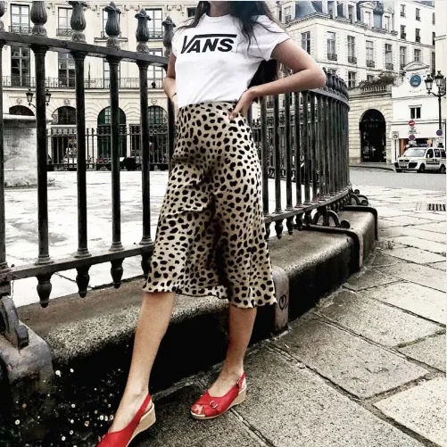 Leopard/Floral Print Satin Midi Skirts