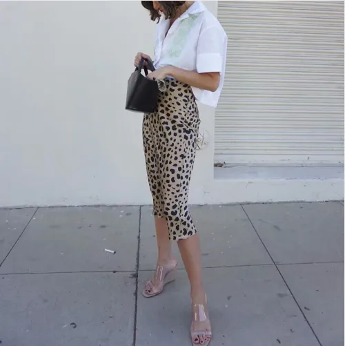 Leopard/Floral Print Satin Midi Skirts
