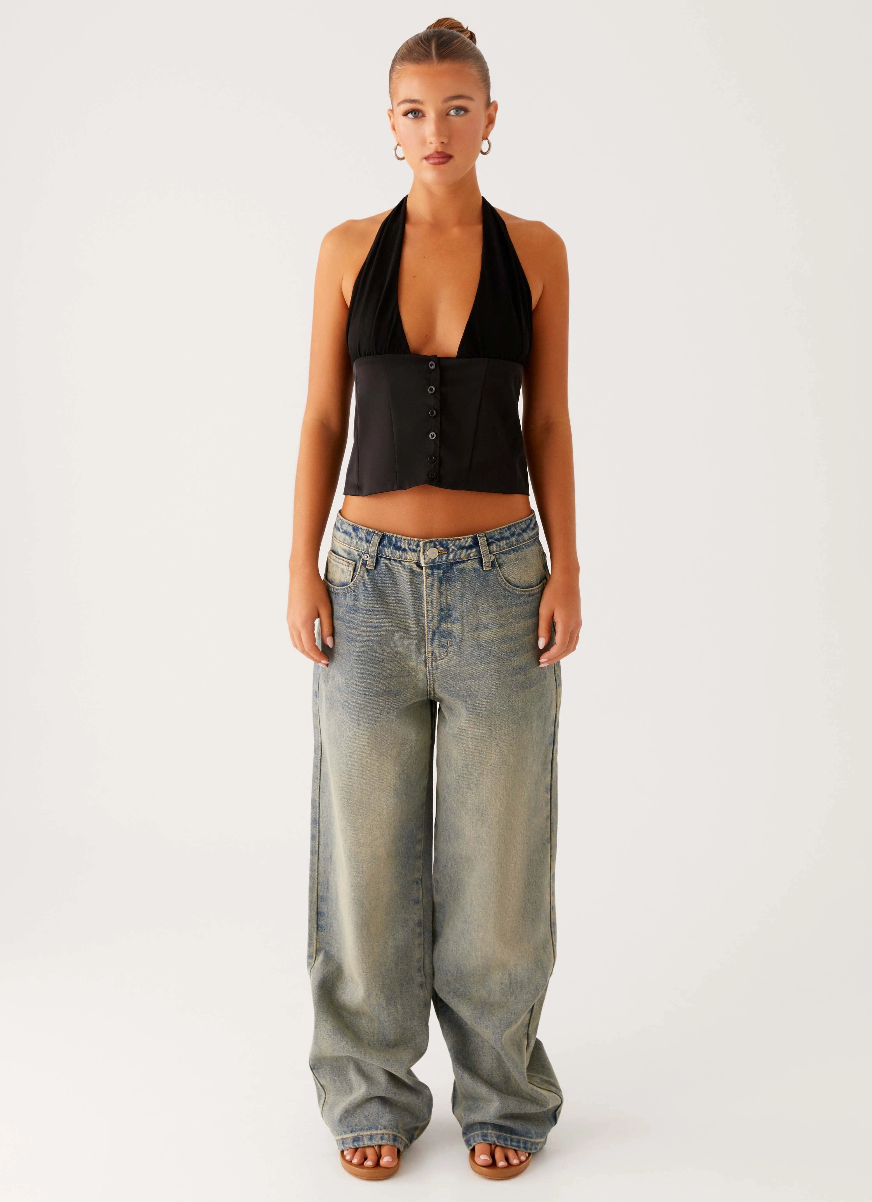 Lets Pretend Halterneck Top - Black