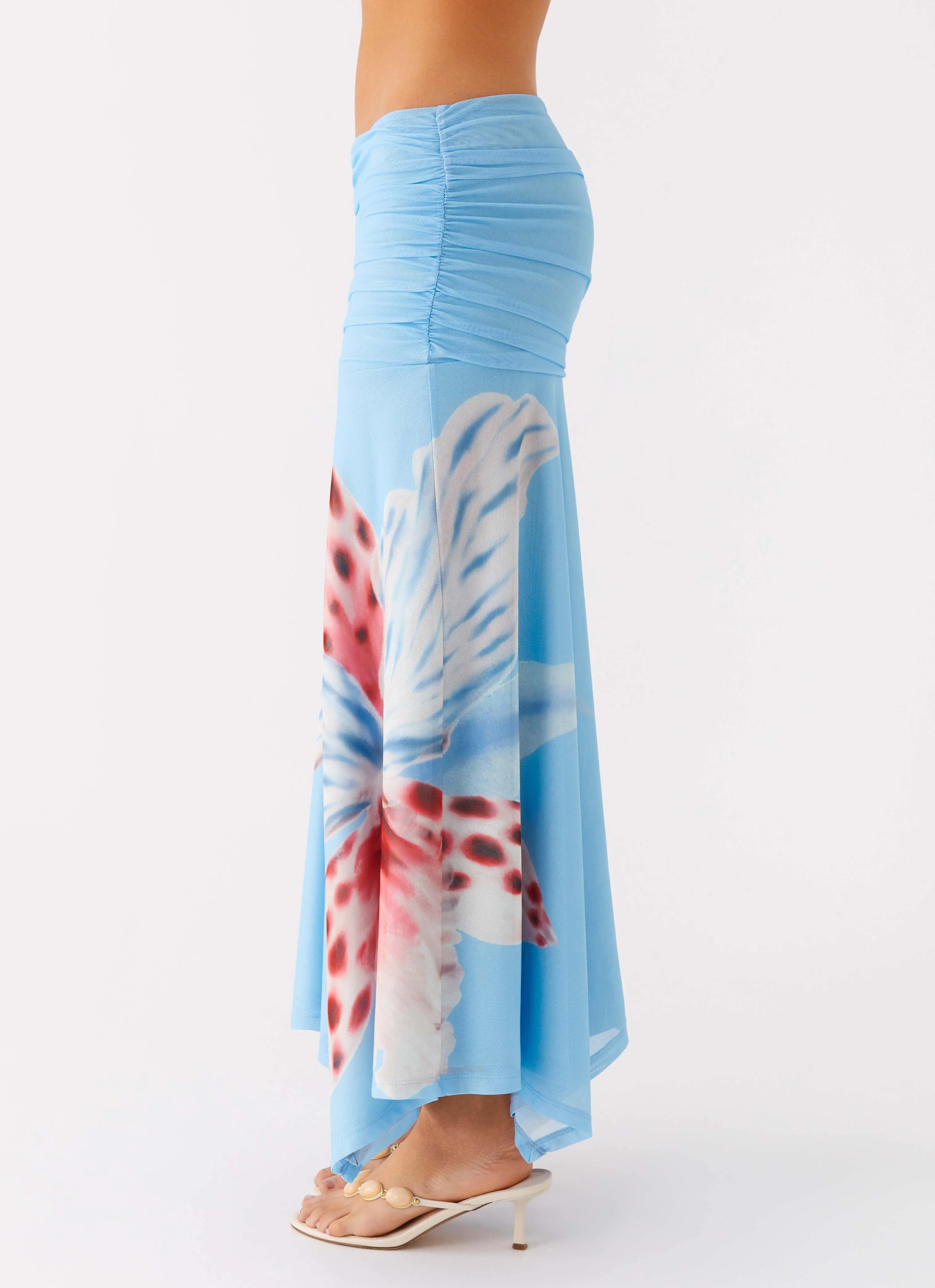 Liana Ruched Maxi Skirt - Deep Sea Bloom