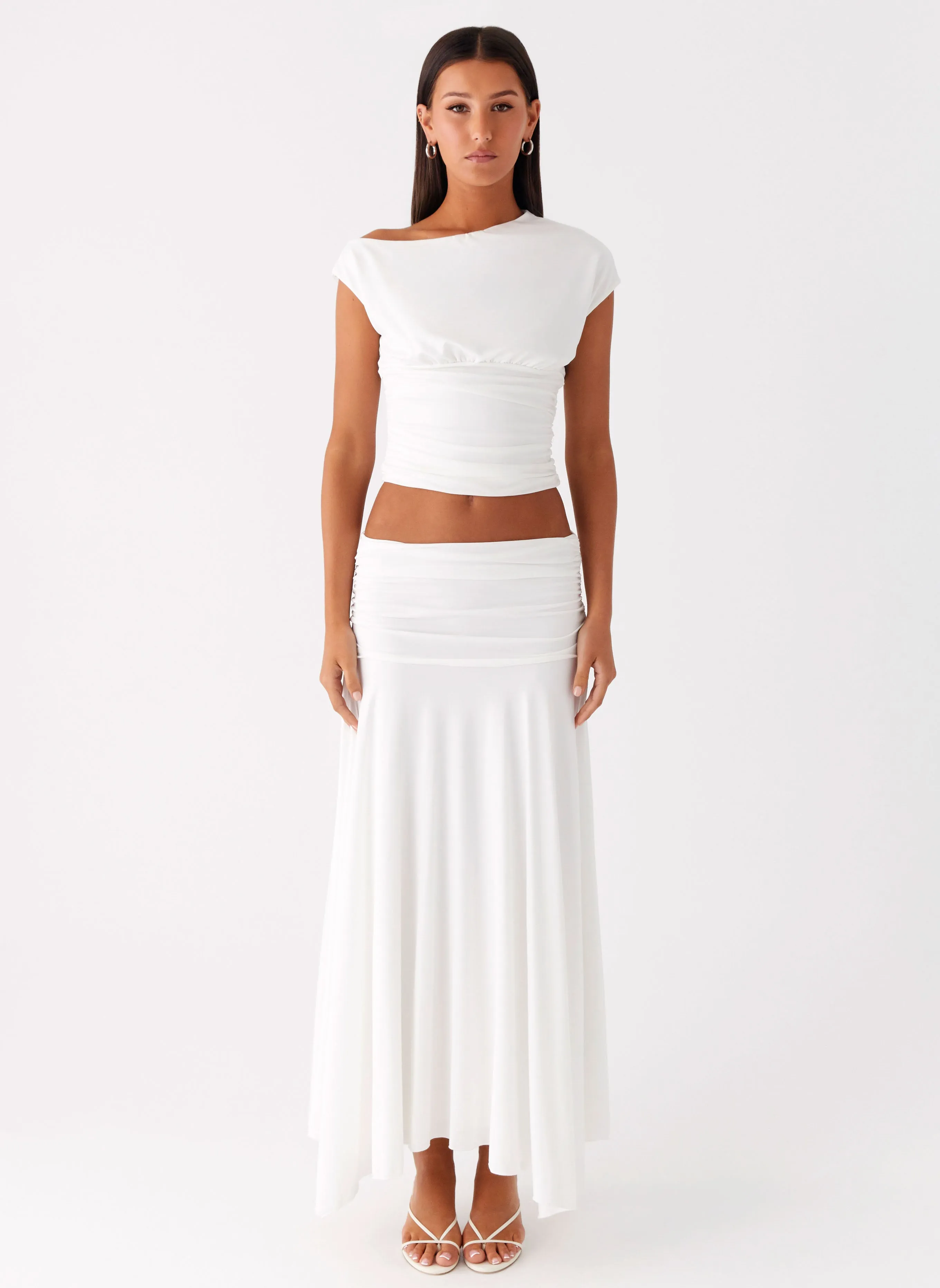 Liana Ruched Maxi Skirt - White