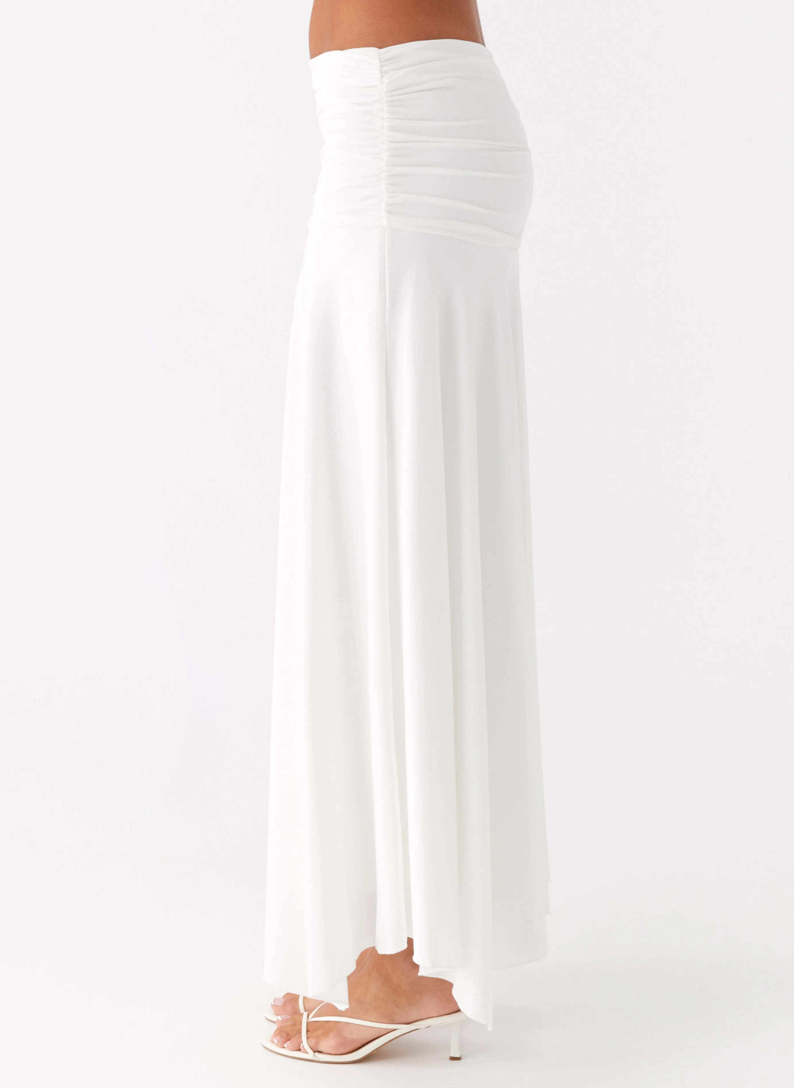 Liana Ruched Maxi Skirt - White