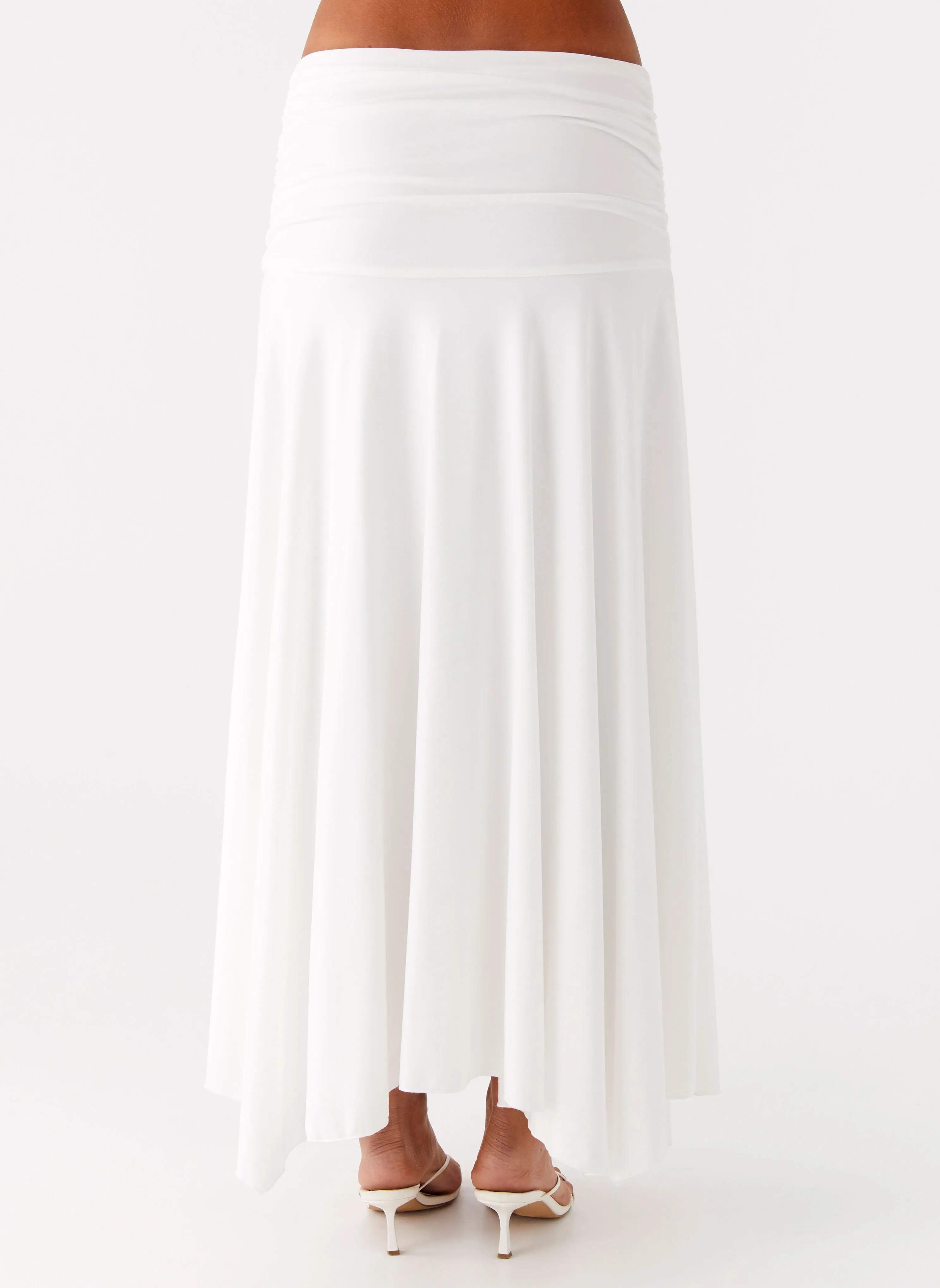 Liana Ruched Maxi Skirt - White