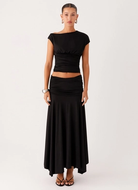 Liana Ruched Maxi Skirt - Black Liana Ruched Maxi Skirt - Black