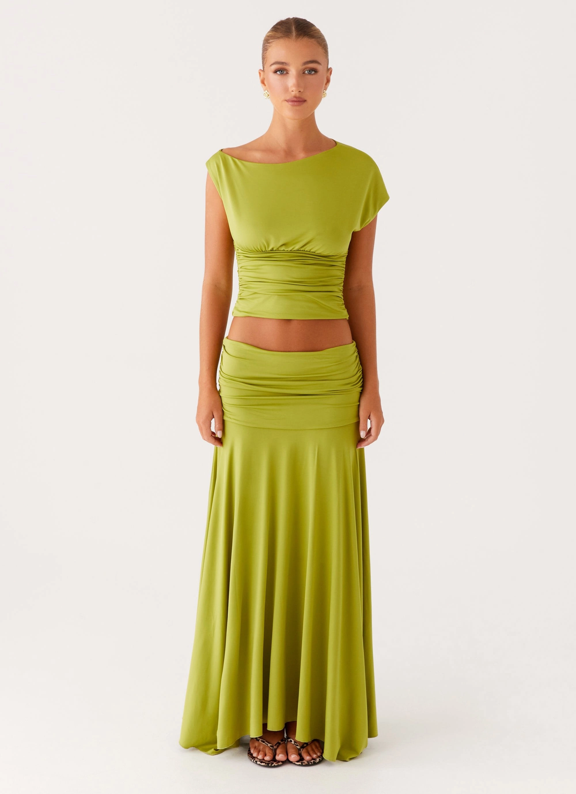 Liana Ruched Maxi Skirt - Green