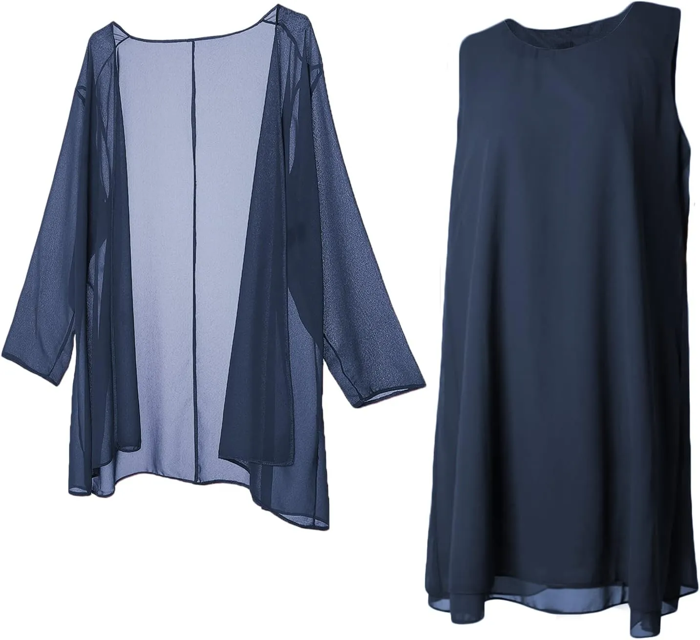 LIDLIT 2PCS Women's Chiffon Dress Mother of The Bride Dresses Long Sleeve Knee Length Jacket Dresses