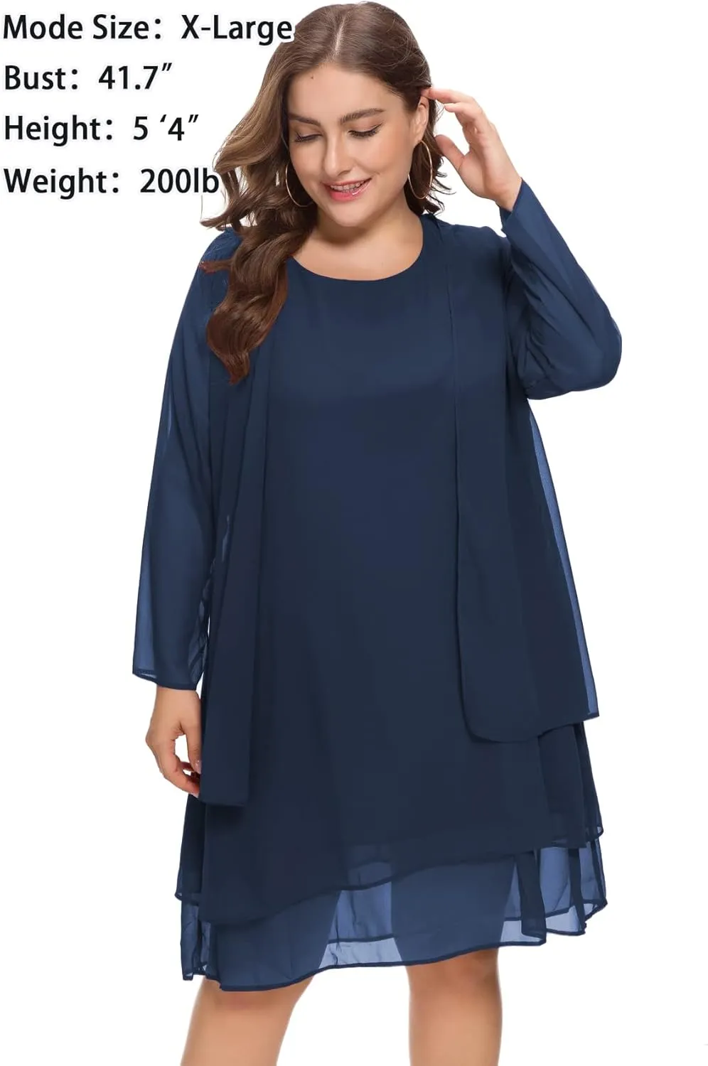 LIDLIT 2PCS Women's Chiffon Dress Mother of The Bride Dresses Long Sleeve Knee Length Jacket Dresses