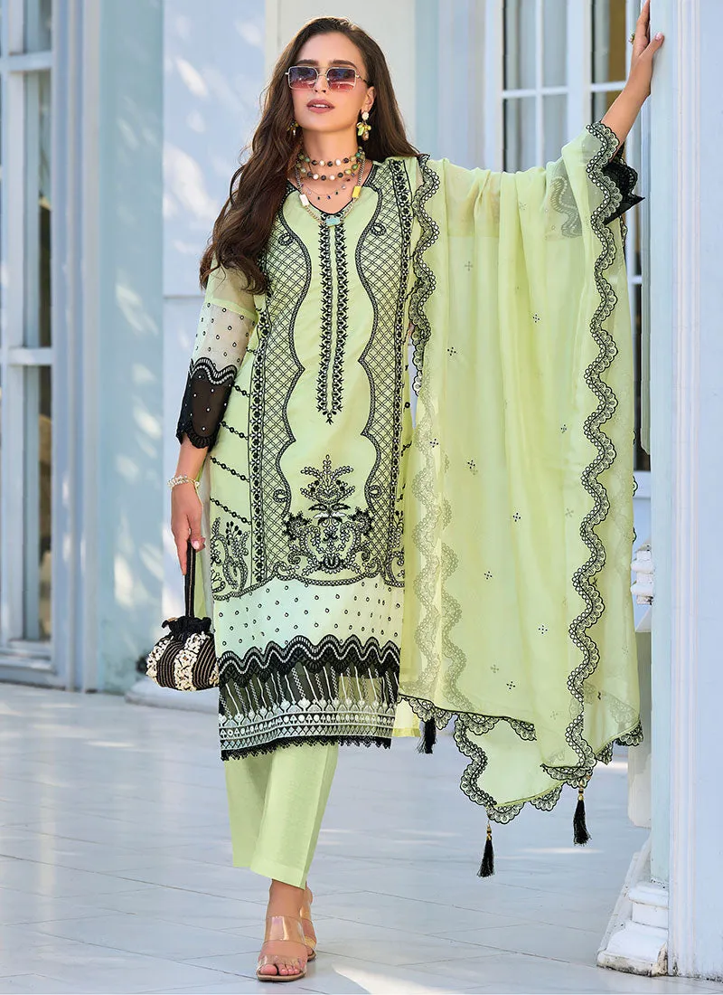 Light Green Thread Embroidery Traditional Salwar Kameez Suit
