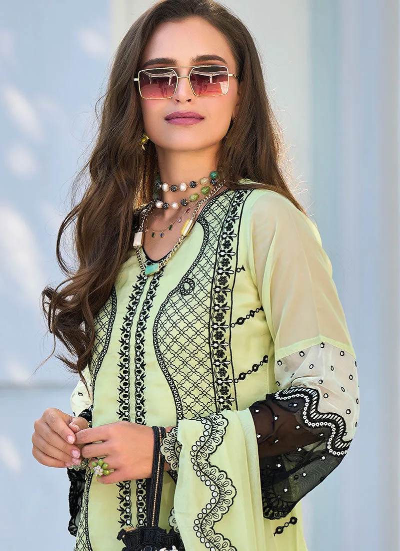 Light Green Thread Embroidery Traditional Salwar Kameez Suit