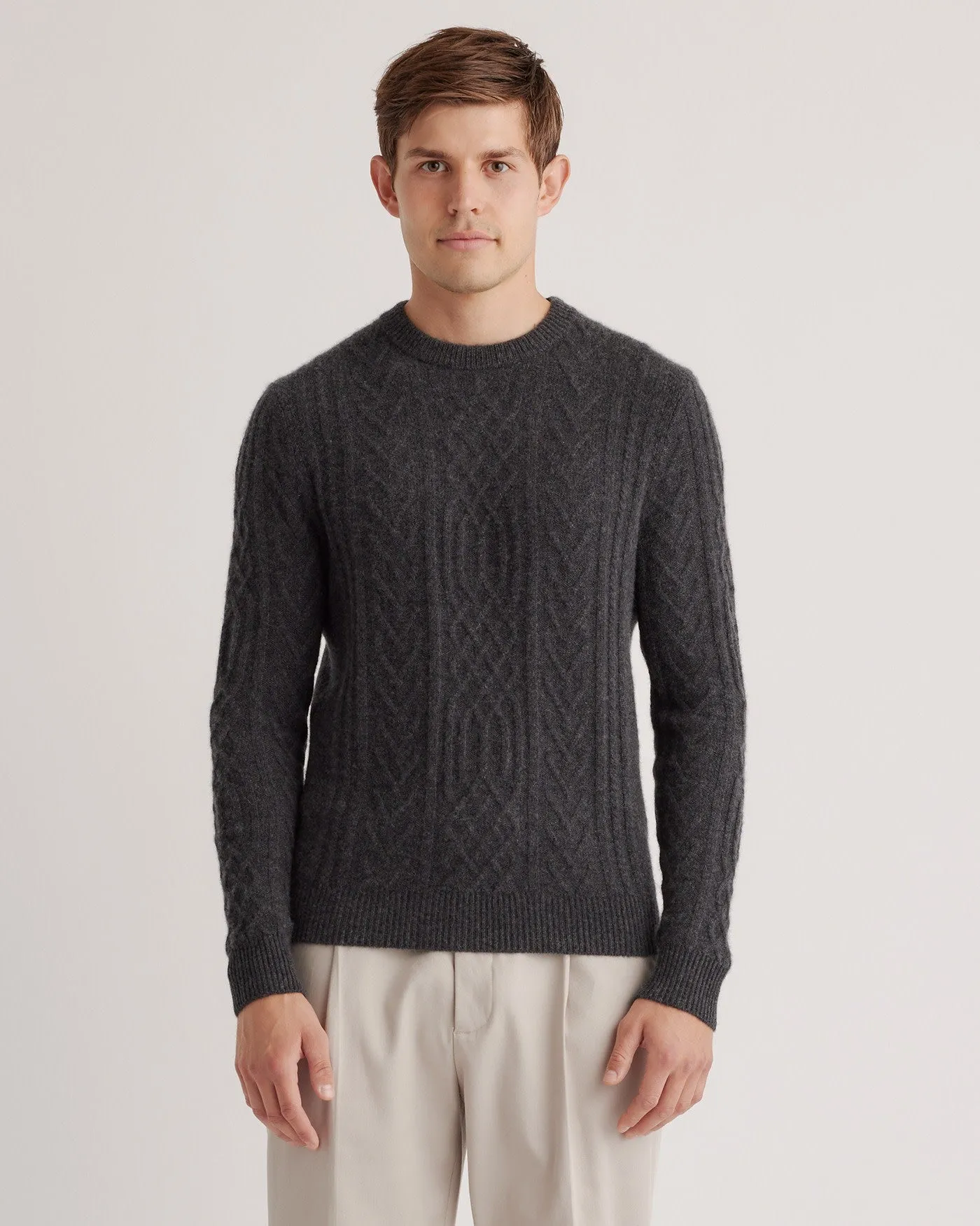 Lightweight Mongolian Cashmere Cable Crewneck Sweater