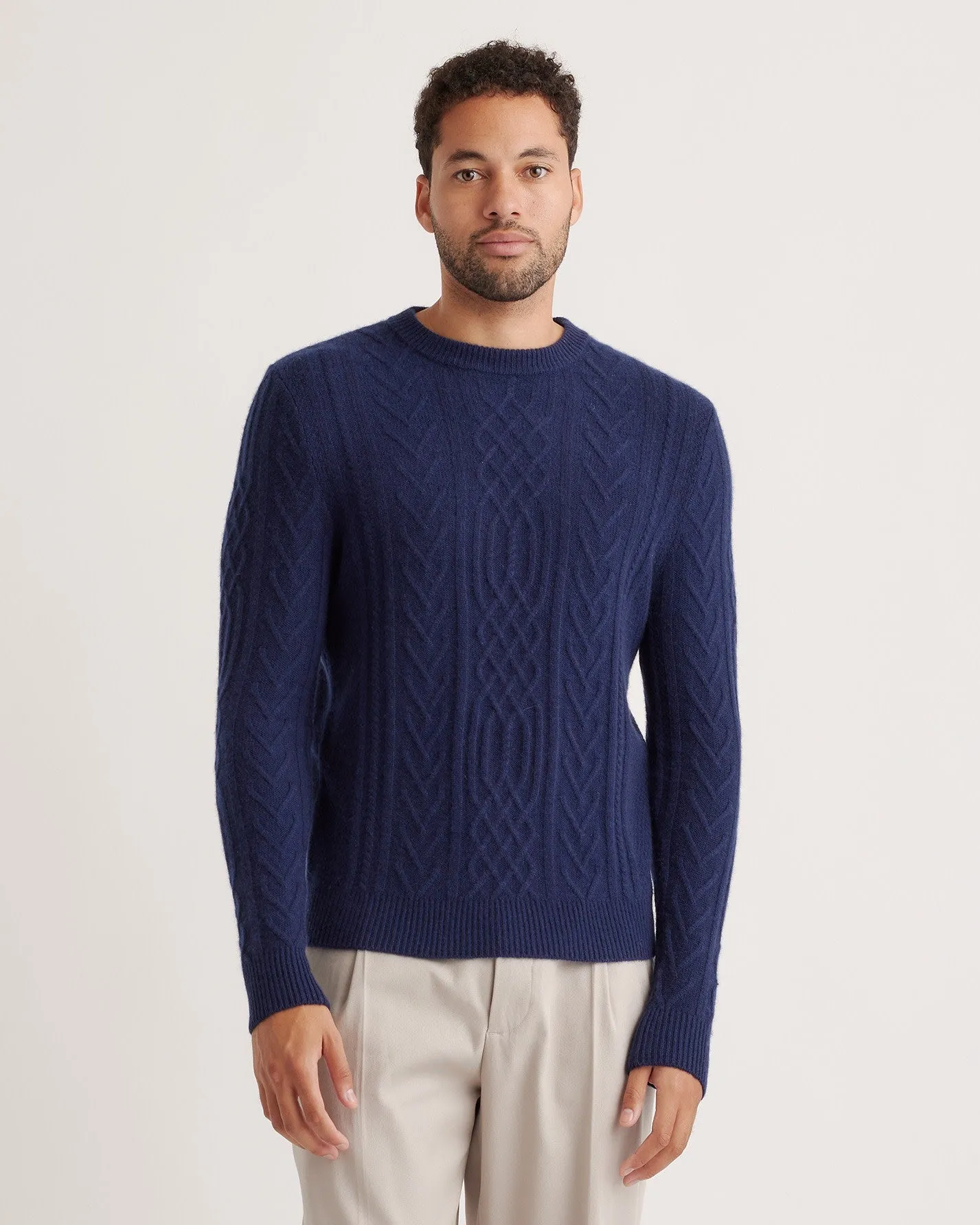 Lightweight Mongolian Cashmere Cable Crewneck Sweater