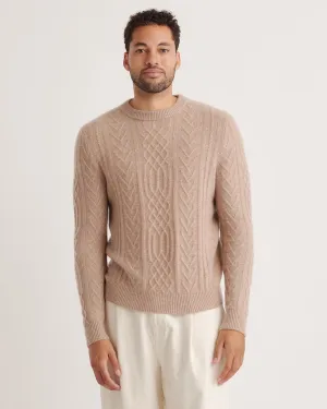 Lightweight Mongolian Cashmere Cable Crewneck Sweater