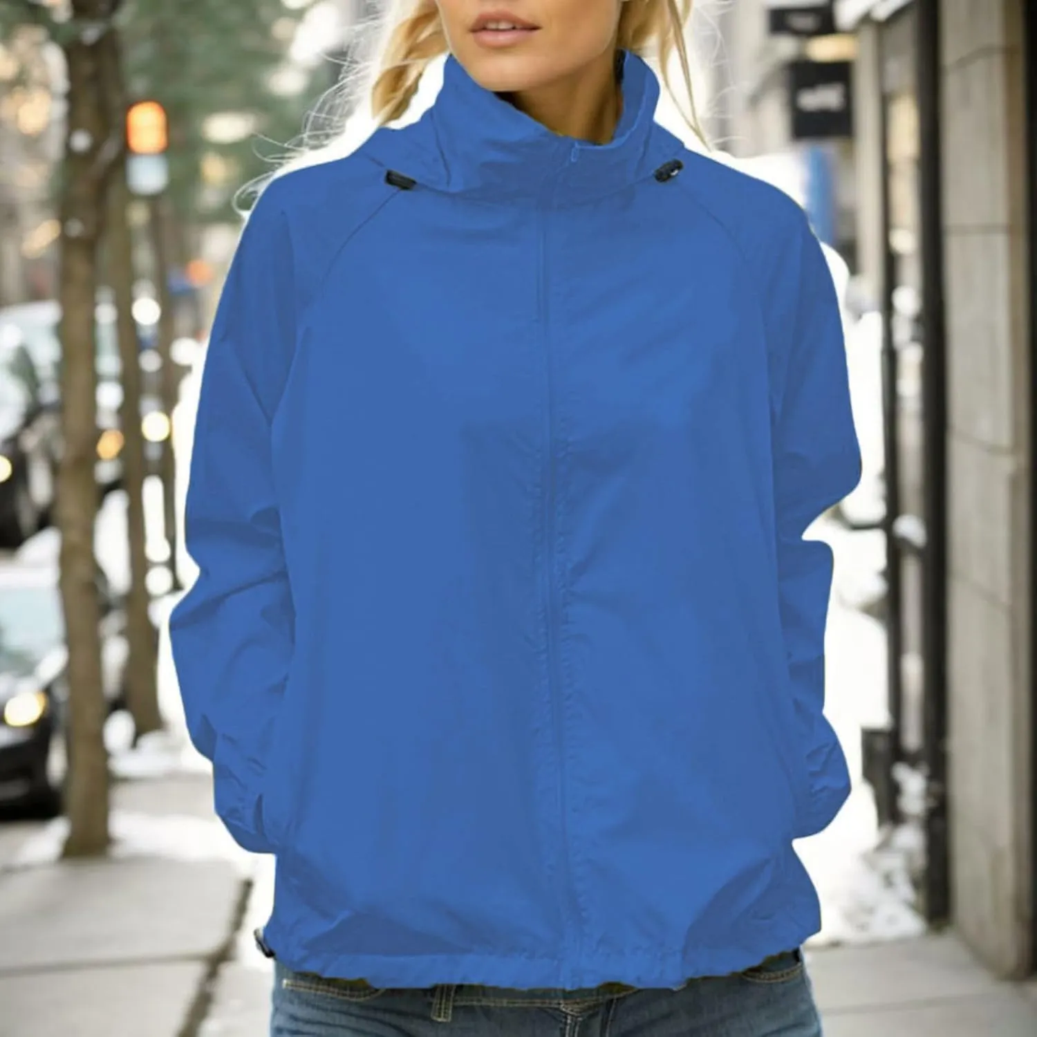 Lightweight Rain Jacket Women Waterproof Raincoats Packable Outdoor Hooded Windbreaker Rain Coat Long Sleeve Outerwear
