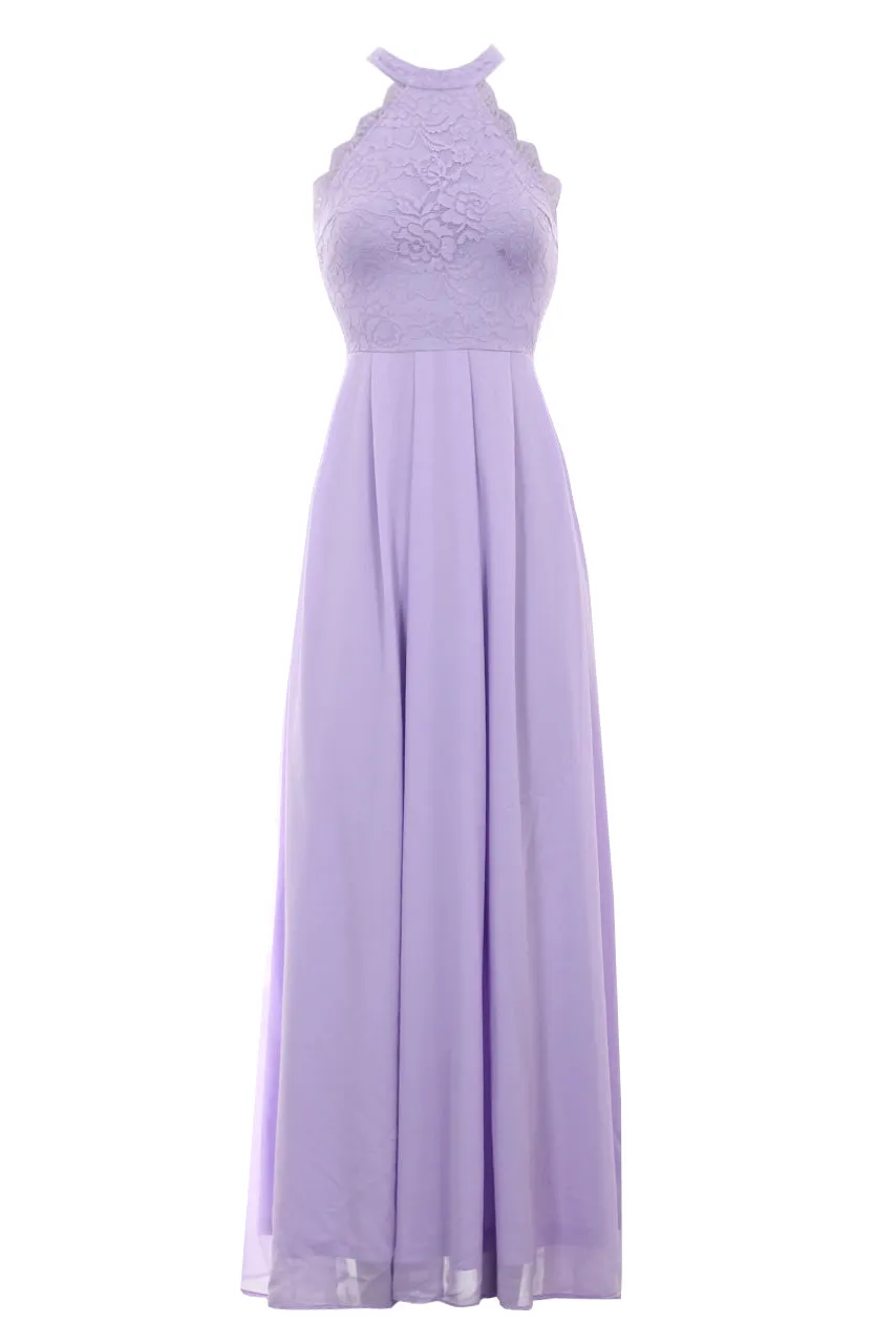 Lilac Lace Choker Neck Maxi Dress