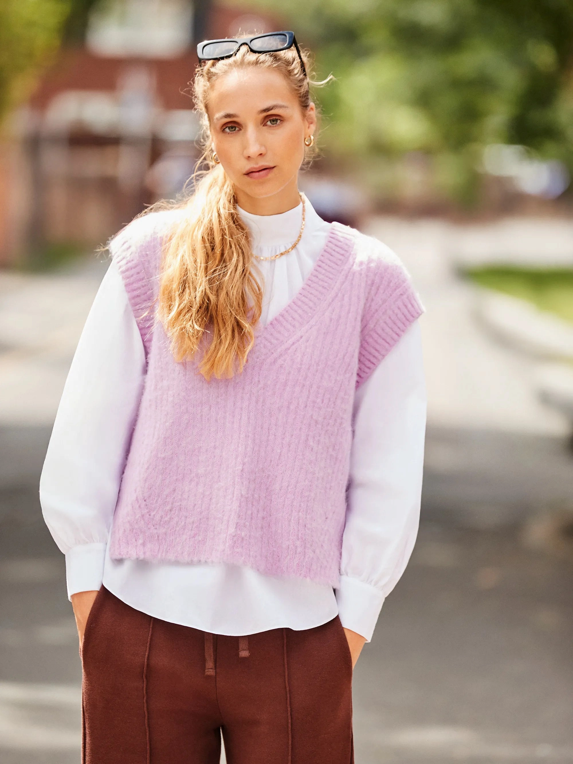 Lilac V-Neck Knit Vest with Wool and Alpaca