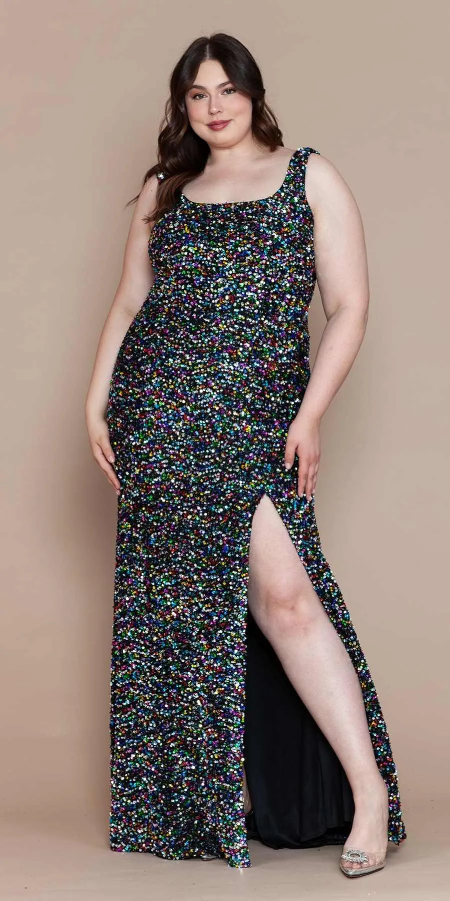 Lindas W1126 Plus Size Formal Sequin Sleeveless U-Neckline Gown