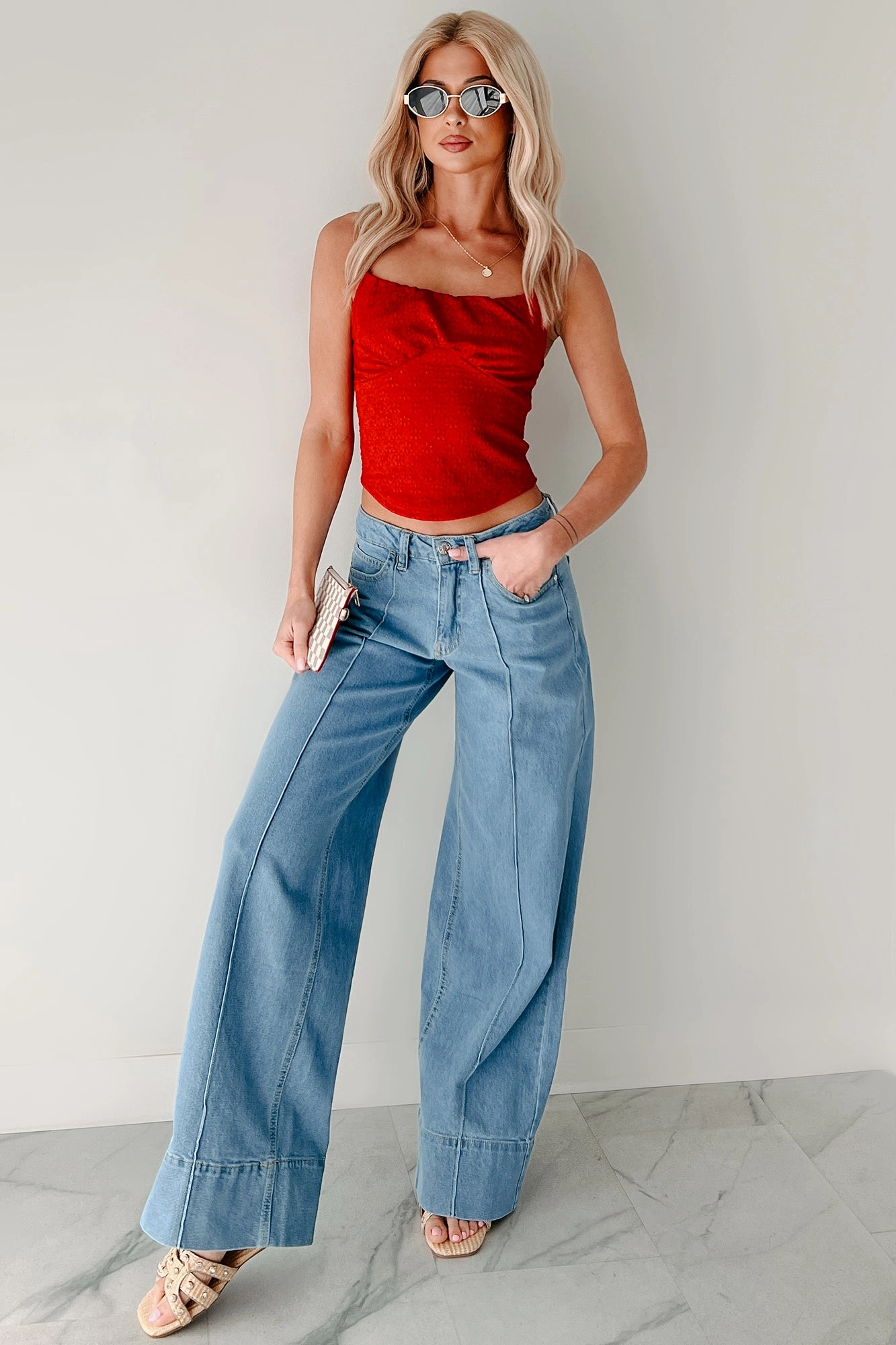 Lindon High Rise Wide Leg Almost Famous Jeans (Light)