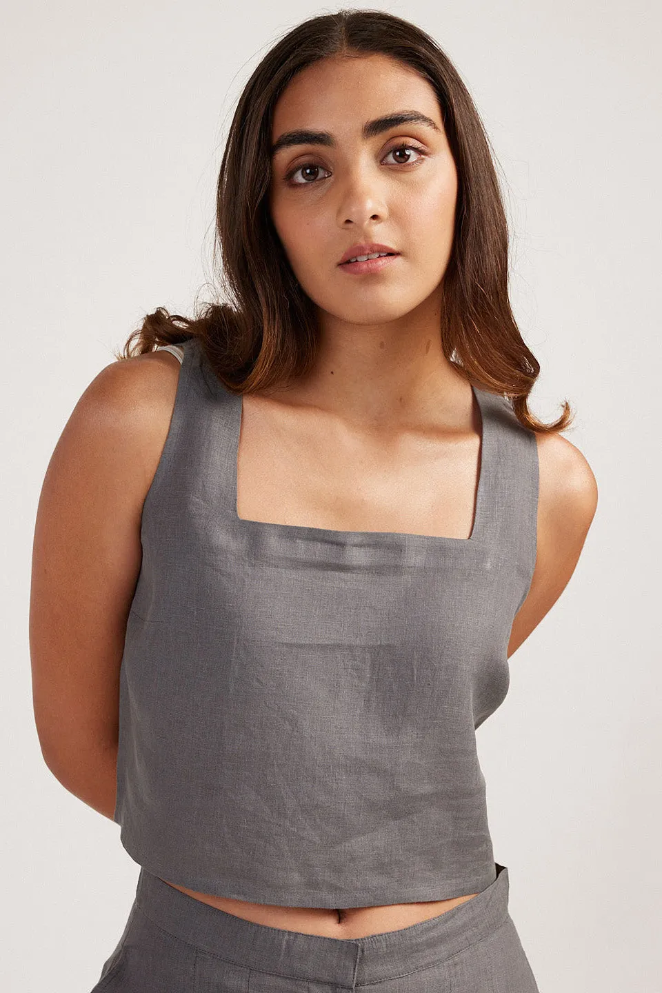 Linen Co-ord Set with Crop Tank and Tailored Shorts
