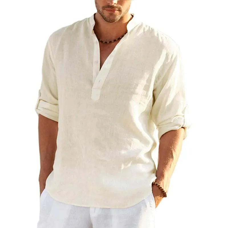 Linen Long Sleeve Shirt Solid Color Casual Long Sleeve Cotton Linen Shirt Tops Size S-5XL