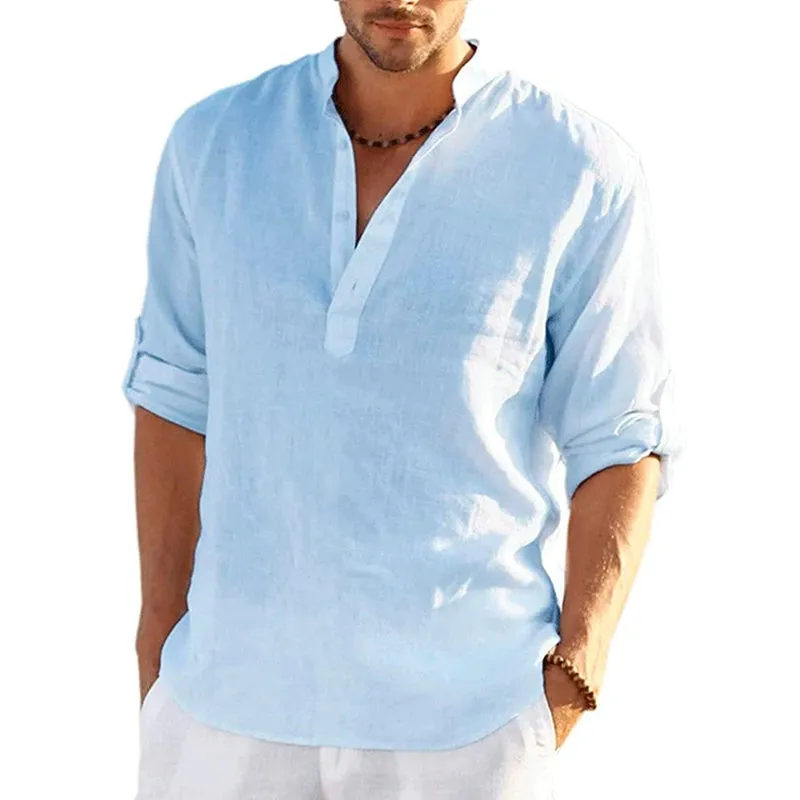 Linen Long Sleeve Shirt Solid Color Casual Long Sleeve Cotton Linen Shirt Tops Size S-5XL