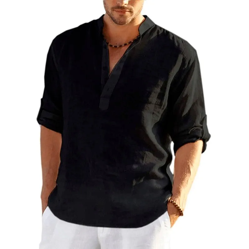 Linen Long Sleeve Shirt Solid Color Casual Long Sleeve Cotton Linen Shirt Tops Size S-5XL