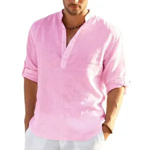 Linen Long Sleeve Shirt Solid Color Casual Long Sleeve Cotton Linen Shirt Tops Size S-5XL