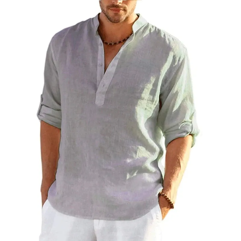 Linen Long Sleeve Shirt Solid Color Casual Long Sleeve Cotton Linen Shirt Tops Size S-5XL