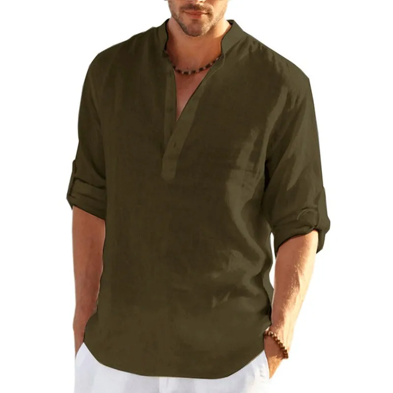 Linen Long Sleeve Shirt Solid Color Casual Long Sleeve Cotton Linen Shirt Tops Size S-5XL