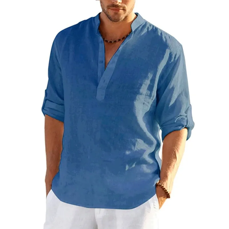 Linen Long Sleeve Shirt Solid Color Casual Long Sleeve Cotton Linen Shirt Tops Size S-5XL