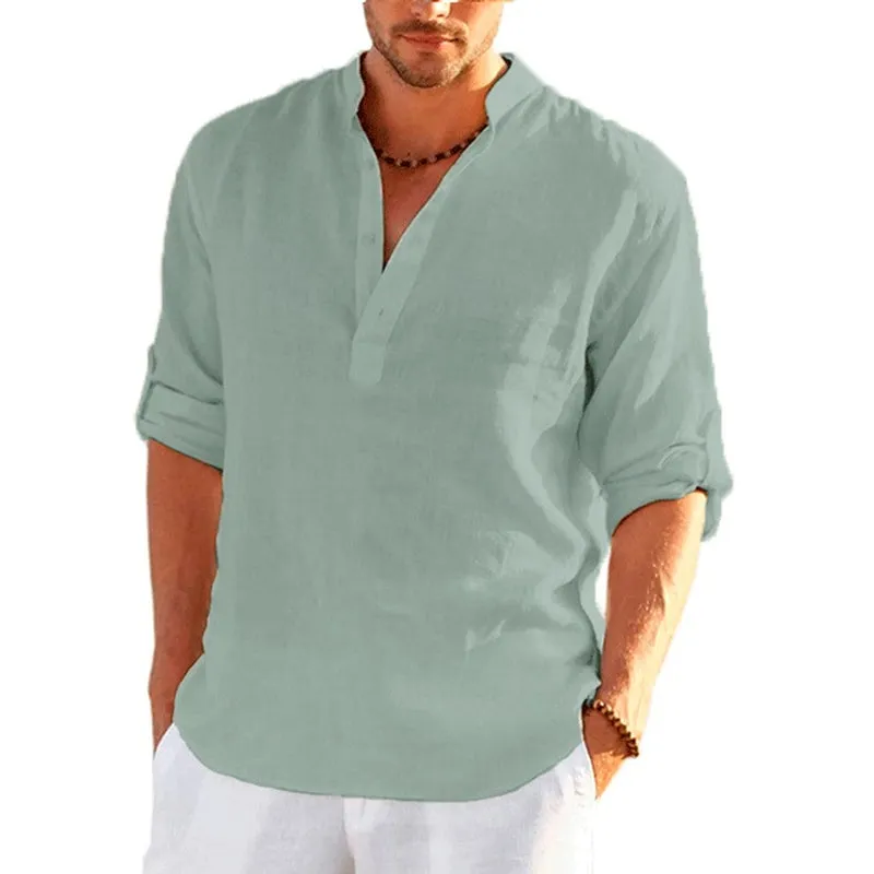Linen Long Sleeve Shirt Solid Color Casual Long Sleeve Cotton Linen Shirt Tops Size S-5XL