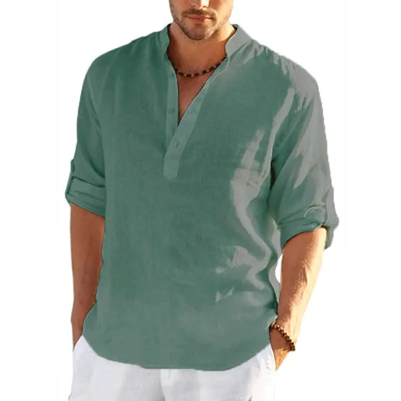 Linen Long Sleeve Shirt Solid Color Casual Long Sleeve Cotton Linen Shirt Tops Size S-5XL