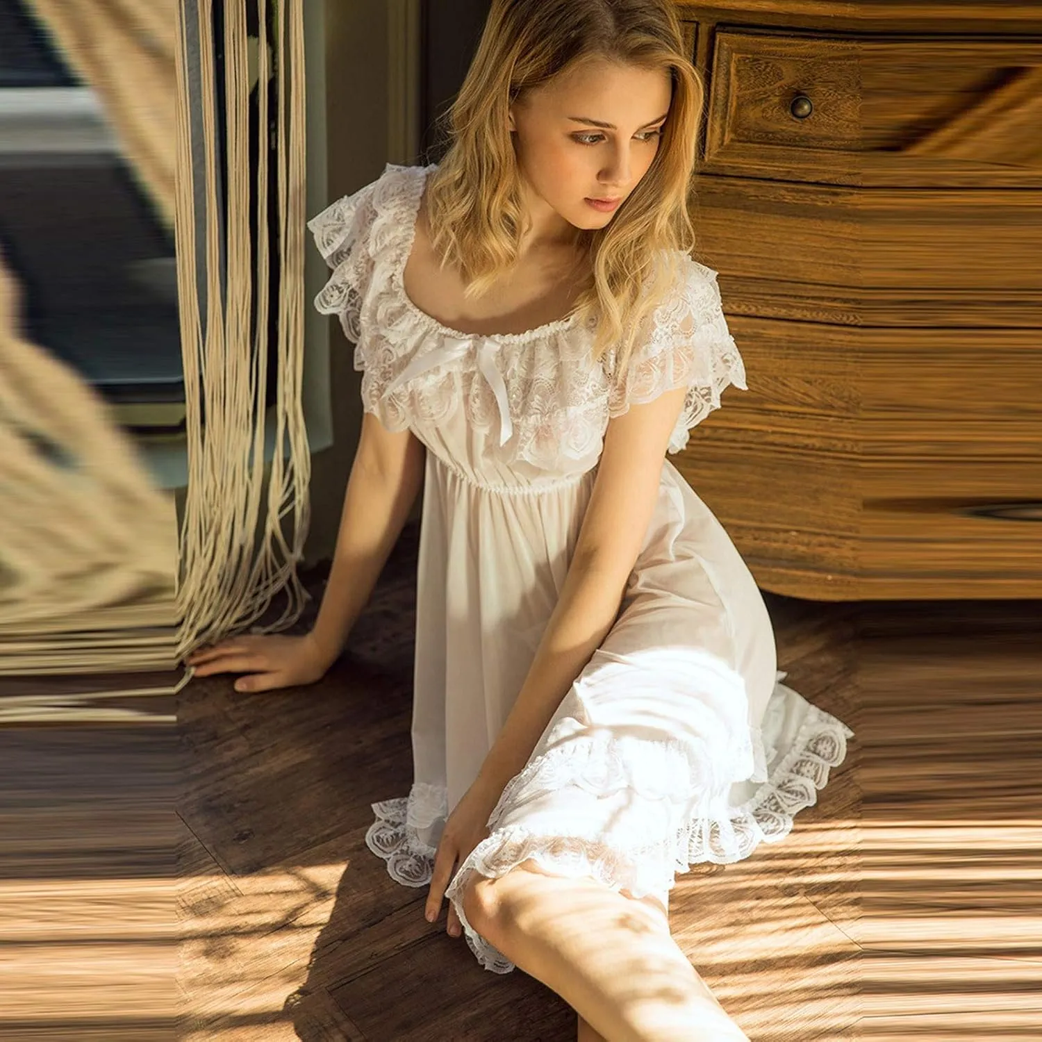 Lingerie for Women Lace Babydoll Off Shoulder Tiered Ruffle Sheer Chemise Slip Nightgown Sexy Sleepwear Nightdress
