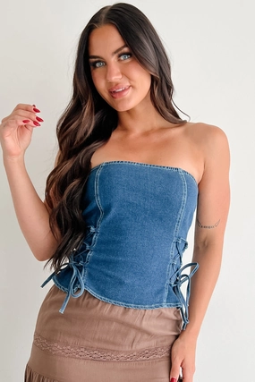Lipstick & Lethal Strapless Lace-Up Top (Denim) Lipstick & Lethal Strapless Lace-Up Top (Denim)