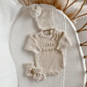 'Little Honey' Chunky Knit Romper & Bonnet Bundle  PRE ORDER EST DISPATCH MID - LATE MARCH